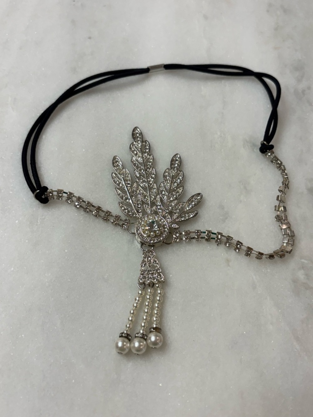Vintage Art Deco Rhinestone & Pearl Flapper Headband – Great Gatsby 1920s Style - Picture 2 of 5